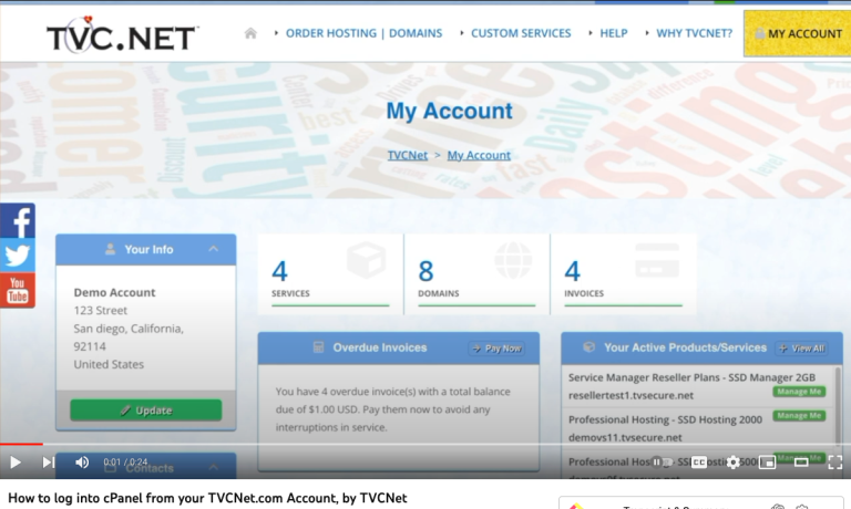 How to log into cPanel from your TVCNet.com Account